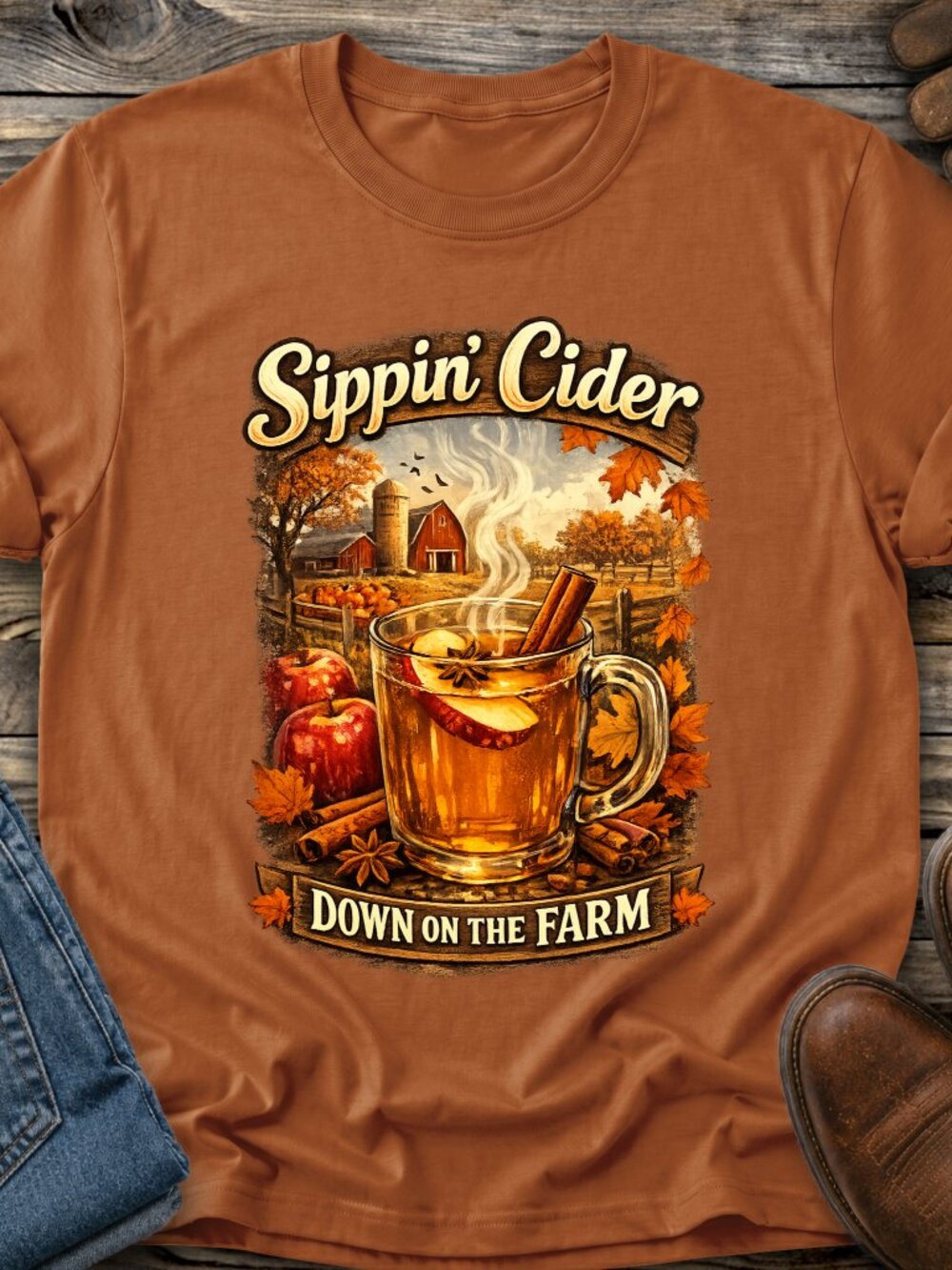 Sippin Cider Down On The Farm Tshirt Graphic Tee Adult Unisex Fall Autumn Gift